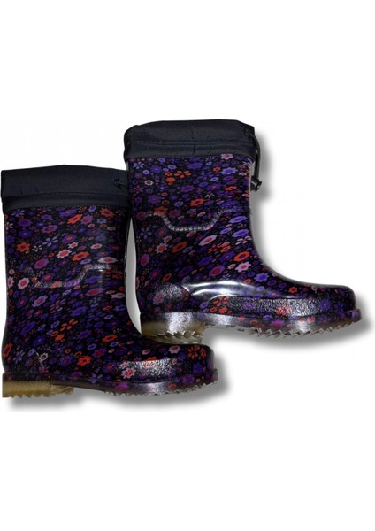 Konçlu Peluşlu Kadın Yağmur Çizmesi 36-40 Mürdüm Çiçekli fırsatları