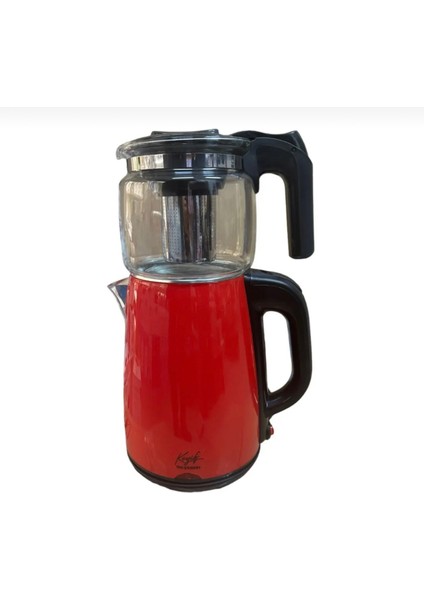 Kırmızı Çelik Cam Demlikli Çay Makinesi, Şık ve Kullanışlı Ev Gereçleri