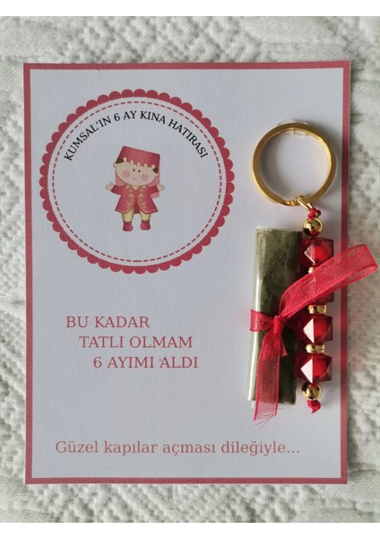 100 Adet Kişiye Özel 6 Ay Kına Hatırası Kırmızı Anahtarlık ve Paketlenmiş Kına Dağıtmalık Hediyelik