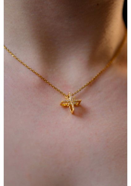 3D Zirkon Taşlı Kutup Yıldızı Model Kadın Çelik Kolye