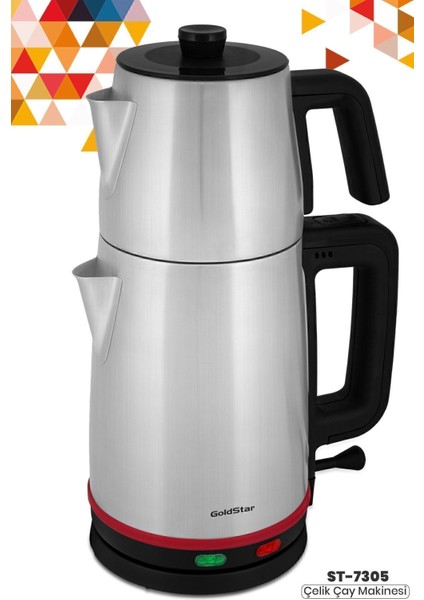 Paslanmaz Çelik Çay Makinesi ve Su Isıtıcı, 2200W, Şık ve Dayanıklı Tasarım