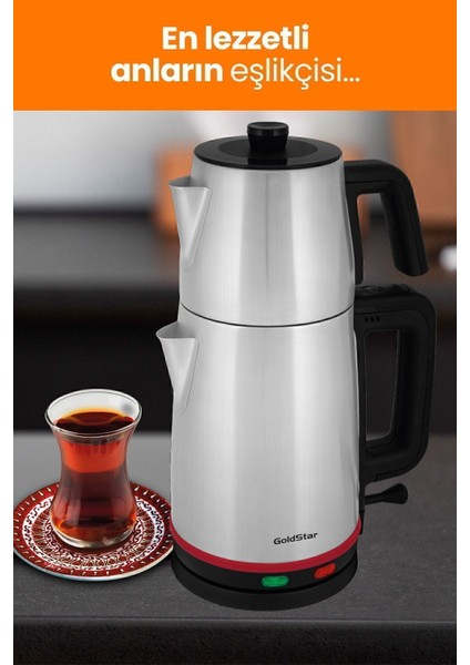 Paslanmaz Çelik Çay Makinesi ve Su Isıtıcı, 2200W, Şık ve Dayanıklı Tasarım