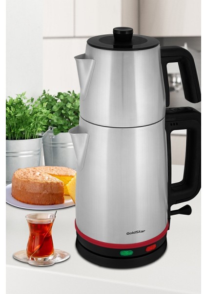 Paslanmaz Çelik Çay Makinesi ve Su Isıtıcı, 2200W, Şık ve Dayanıklı Tasarım