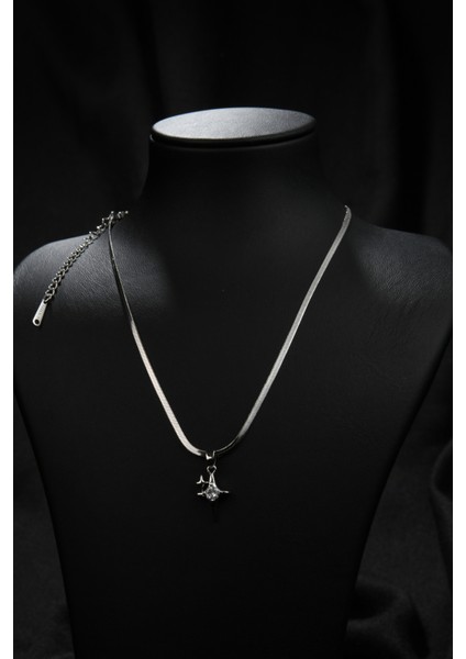 Bir Küçük Bir Büyük Zirkon Taşlı Kutup Yıldızı Model Kadın Italyan Ezme Çelik Kolye fiyatları