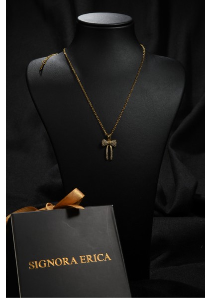 Sallantılı Zirkon Taşlı Kurdele Model Kadın Çelik Kolye