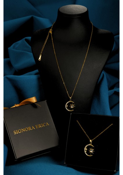 Ay Içinde Kutup Yıldızı Model Kadın Çelik Kolye