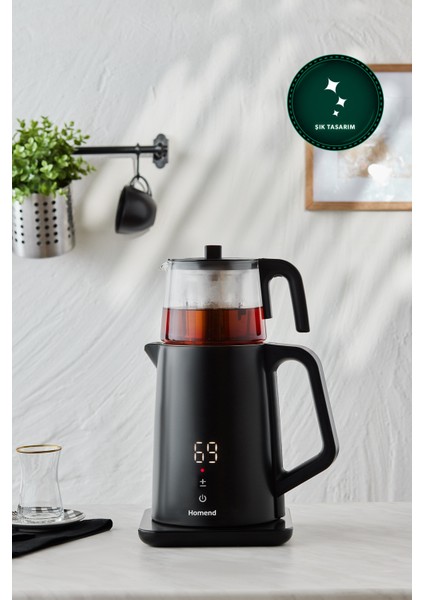 Paslanmaz Çelik Dokunmatik Çay Makinesi, El Yakmaz, Konuşan, Siyah