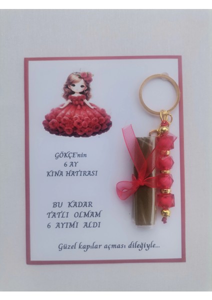 64 Adet Kişiye Özel 6 Ay Kına Hatırası Kırmızı Anahtarlık ve Paketlenmiş Kına Dağıtmalık Hediyelik fiyatları