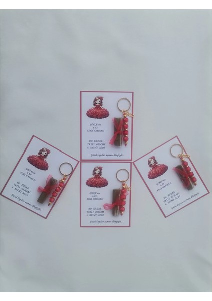 64 Adet Kişiye Özel 6 Ay Kına Hatırası Kırmızı Anahtarlık ve Paketlenmiş Kına Dağıtmalık Hediyelik fırsatları