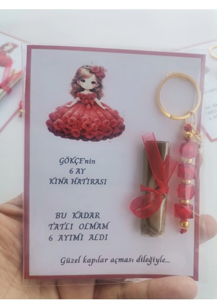 64 Adet Kişiye Özel 6 Ay Kına Hatırası Kırmızı Anahtarlık ve Paketlenmiş Kına Dağıtmalık Hediyelik indirimleri