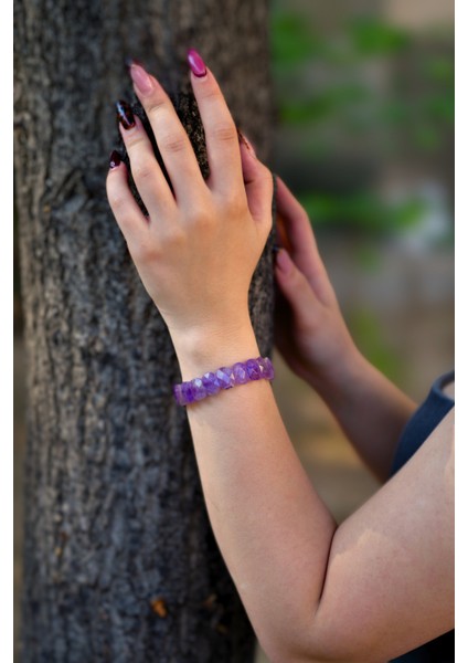Ametist Özel Kesim Doğal Taş Unisex Bileklik