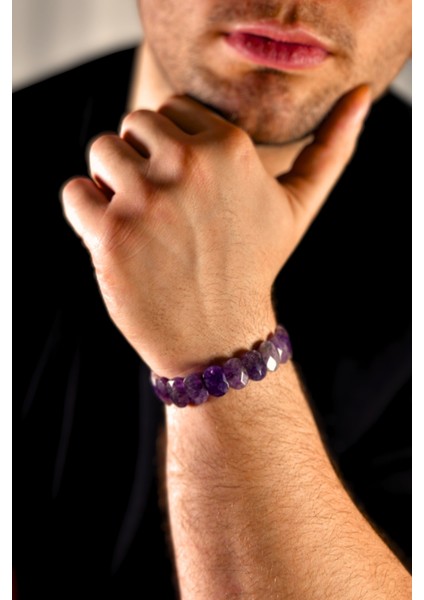 Ametist Özel Kesim Doğal Taş Unisex Bileklik modelleri