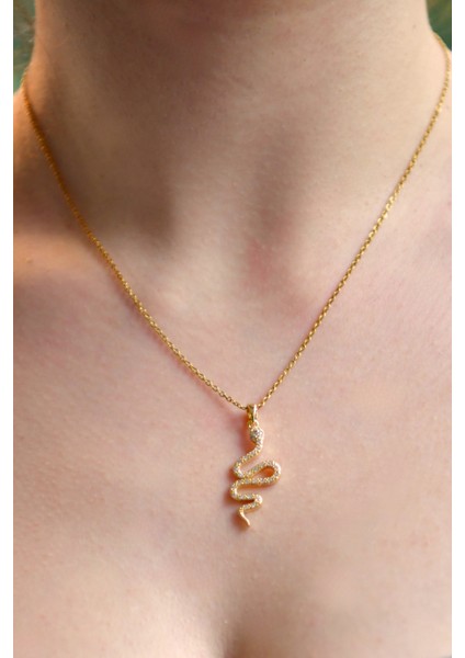 Zirkon Taşlı Yılan Figürlü Kadın Çelik Kolye modelleri