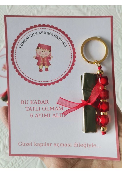 72 Adet Kişiye Özel 6 Ay Kına Hatırası Kırmızı Anahtarlık ve Paketlenmiş Kına Dağıtmalık Hediyelik modelleri