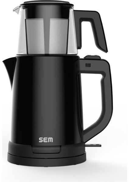Şık ve Kullanışlı Cam Demlik Çay Makinesi, Siyah Renk Seçeneğiyle.