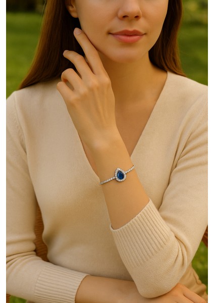 Kadın Safir Taşlı Zirkon Süslemeli Damla Model 316 L Çelik Bileklik fırsatları