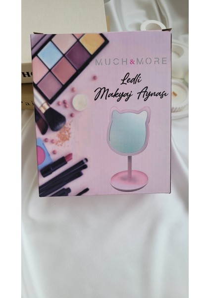 Kedi Figürlü Masa Üstü Makyaj Aynası Ledli