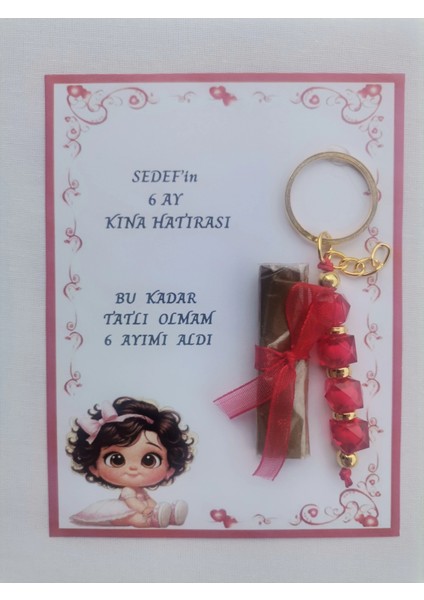 100 Adet Kişiye Özel 6 Ay Kına Hatırası Kırmızı Anahtarlık ve Paketlenmiş Kına Dağıtmalık Hediyelik
