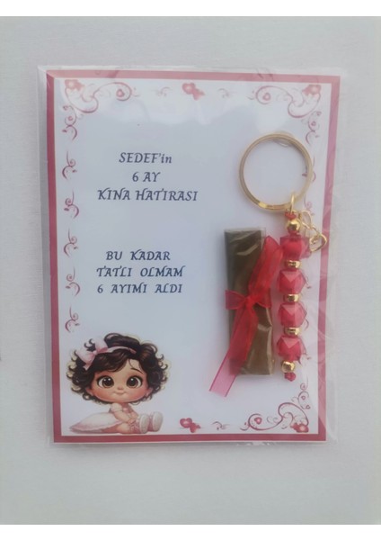 100 Adet Kişiye Özel 6 Ay Kına Hatırası Kırmızı Anahtarlık ve Paketlenmiş Kına Dağıtmalık Hediyelik modelleri