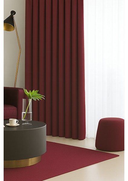 Bordo Blackout, Işık Geçirmez, Karartma Perde, Pilesiz, Lüks, Tek Kanat, Güneşlik