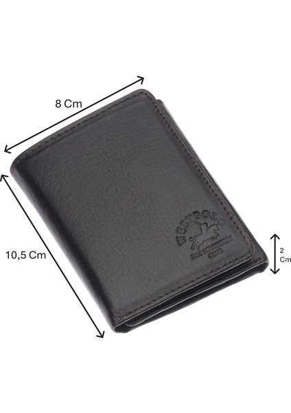 Hakiki Deri Kağıt Para ve Kart Bölmeli Unisex Cüzdan - Kahverengi