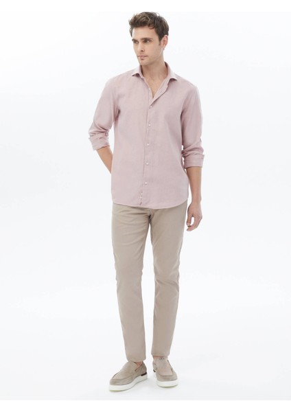 Pembe Düz Regular Fit Dokuma Casual Pamuk Karışımlı Gömlek