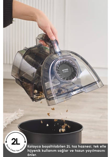 2 Lt Toz Torbasız Elektrikli Süpürge, Beyaz, Güçlü ve Kullanışlı, Hafif Tasarım