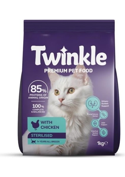 Tavuklu Kısırlaştırılmış Kedi Maması 1kg – Yetişkin Kediler Için Düşük Tahıllı, Dengeli ve Besleyici Kuru Mama