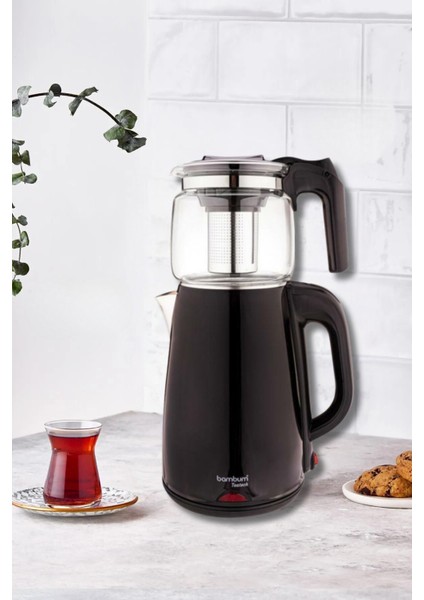 Cam Demlikli Çay Makinası ve Su Isıtıcı Kettle, Siyah, Şık ve Kullanışlı Tasarım fiyatları