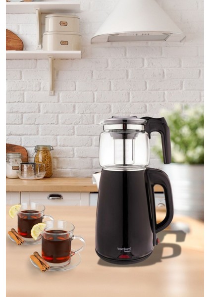 Cam Demlikli Çay Makinası ve Su Isıtıcı Kettle, Siyah, Şık ve Kullanışlı Tasarım fırsatları