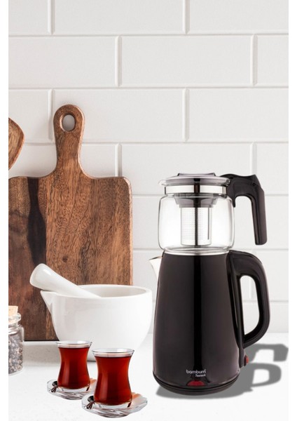 Cam Demlikli Çay Makinası ve Su Isıtıcı Kettle, Siyah, Şık ve Kullanışlı Tasarım indirimleri