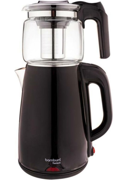 Cam Demlikli Çay Makinası ve Su Isıtıcı Kettle, Siyah, Şık ve Kullanışlı Tasarım