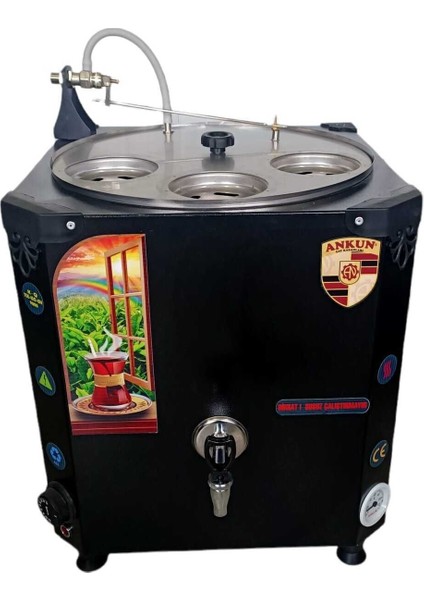 35LT Çay Kazanı, 3 Demlikli, Şamandıralı, Isı Yalıtımlı, Siyah