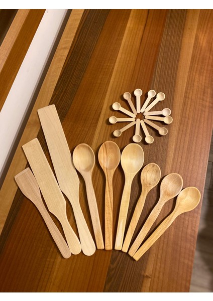 Doğal Ahşap Kaşık Seti ve Spatula Çevirgeç Baharat Kaşığı 1.kalite