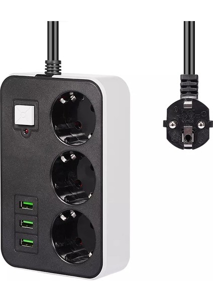 3 Usb’li 3’lü 1.8 M Akım Korumalı Priz (4989)