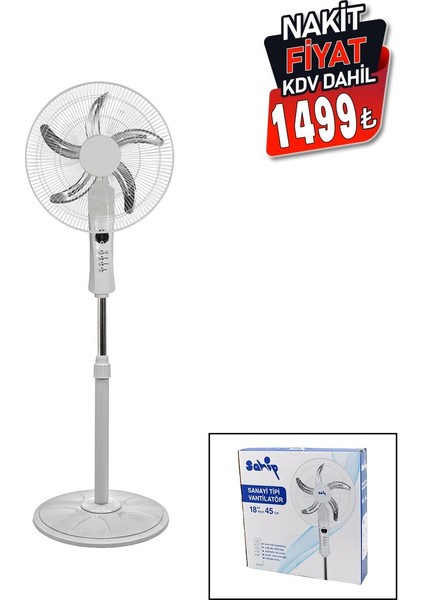18 Inc 45 cm Kumandalı Sanayi Tipi Ayaklı Vantilatör 5-Metal Pervane 3-Kademe Hız 65W Y:137CM (4989) fiyatları