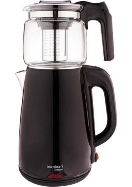 Şık Siyah Cam Demlikli Çay Makinası, Pratik ve Kullanışlı Tasarım