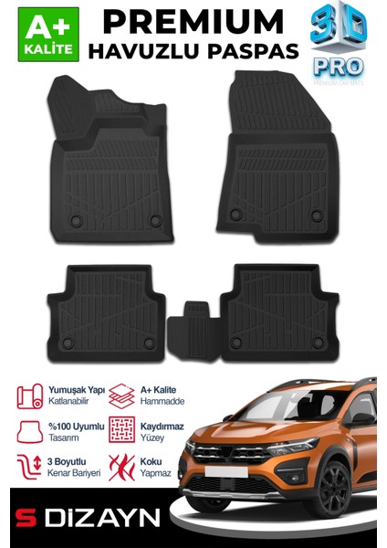 Dacia Jogger 3D Pro Havuzlu Paspas 2022 Üzeri A+ Kalite