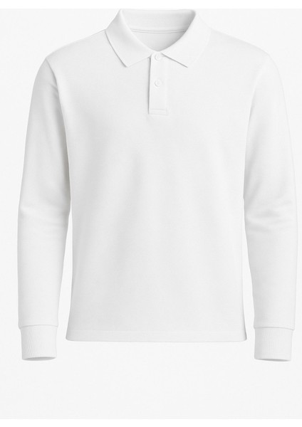 Uzun Kollu Düğme Detaylı Pamuklu Polo Yaka Okul Sweat fırsatları