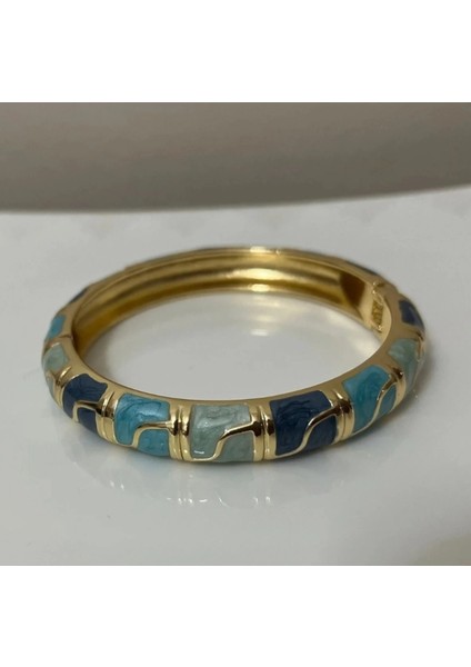 Mineli Dalgalı Desenli Mavi Kelepçe