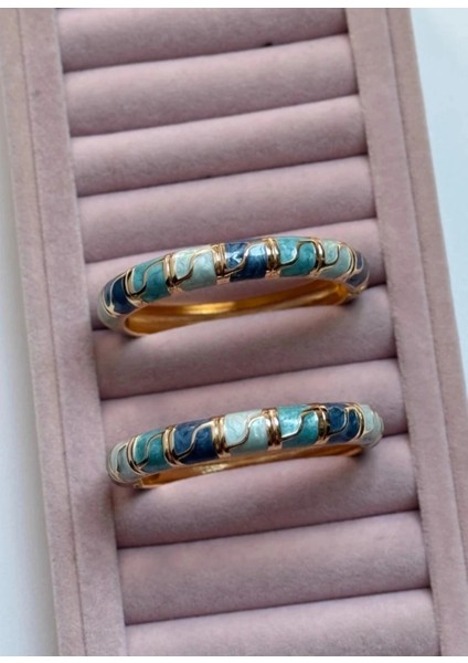 Mineli Dalgalı Desenli Mavi Kelepçe modelleri