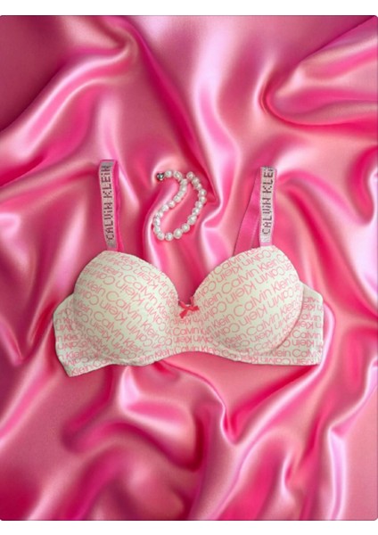 Pembe Taş Detaylı Baskılı Sütyen Takımı