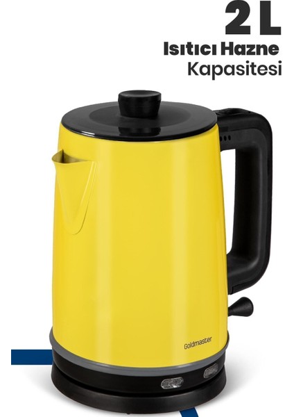 2200W Paslanmaz Çelik Çay Makinesi ve Su Isıtıcı, Cam Demlikli, Sarı fırsatları