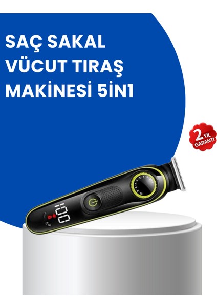 Zeroshop Uzun Pil Ömürlü LED Göstergeli Erkek Bakım Seti 5-In-1 Saç Sakal Tıraş Makinesi