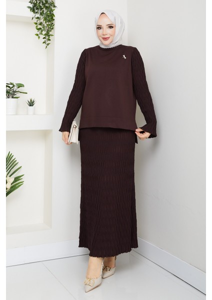 Kadın Merserize Mandal Örgülü Broşlu Etekli Ikili Takım -PMK457 fiyatları