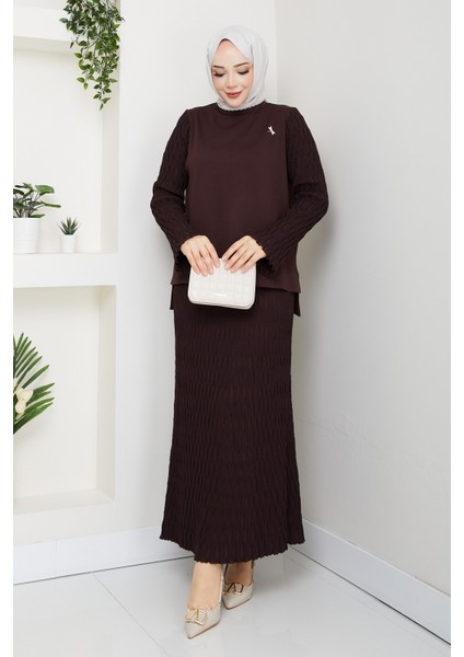 Kadın Merserize Mandal Örgülü Broşlu Etekli Ikili Takım -PMK457 modelleri