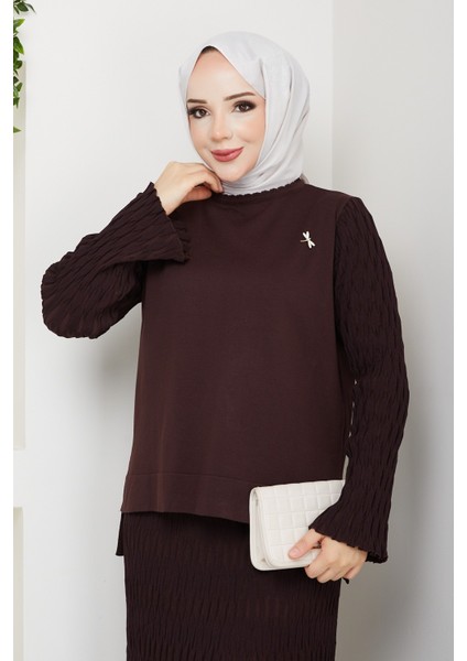 Kadın Merserize Mandal Örgülü Broşlu Etekli Ikili Takım -PMK457 fırsatları