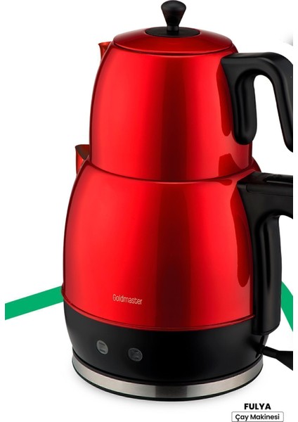 Kırmızı 30 Bardak Geniş Kapasiteli 2200W Paslanmaz Çay ve Su Isıtıcı