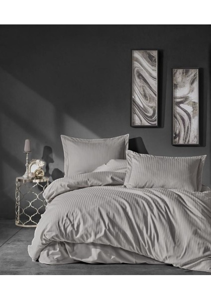 Mulvxurg URG02 Çift Kişilik Saten Nevresim Takımı Elegante Stripe Bej (Mulvix)