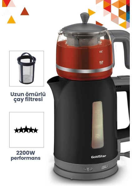 2200W Cam Demlikli Çay ve Su Isıtıcı, Siyah Renk fırsatları